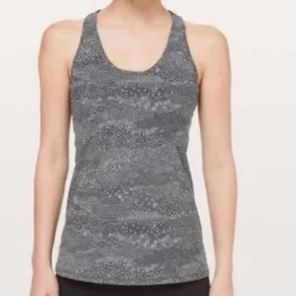 Lululemon Gray and Black Mixed Print Racerback Athletic Workout Tank Top…